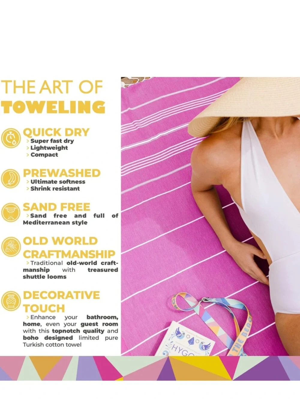 Turkish Beach Towel with Yellow and White Stripes and Bag